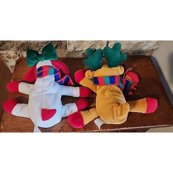 Main Joy Limited Dog & Raindear Stuffed Plush Animal Christmas Bean Bag Set Of 2 - Picture 8 of 9